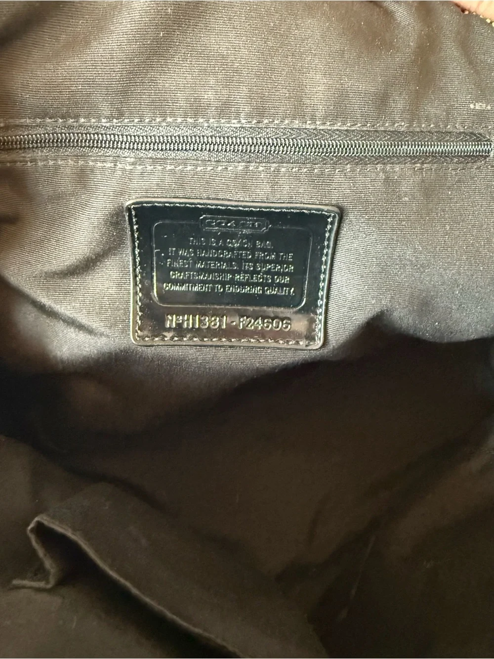 Coach Peyton Black and Tan Signature Satchel with strap